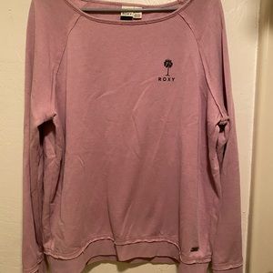 roxy purple wide neck sweatshirt with palm tree detail